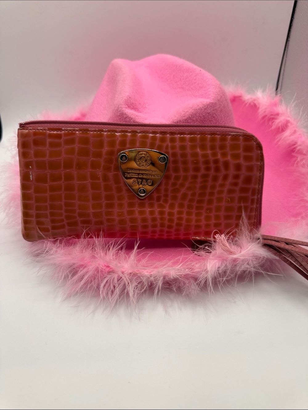Croc-Embossed Zip Wallet in Orange